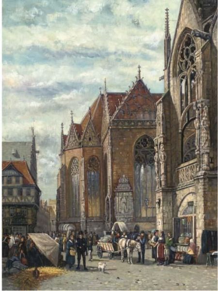 The Town Market Oil Painting by Samuel Prout