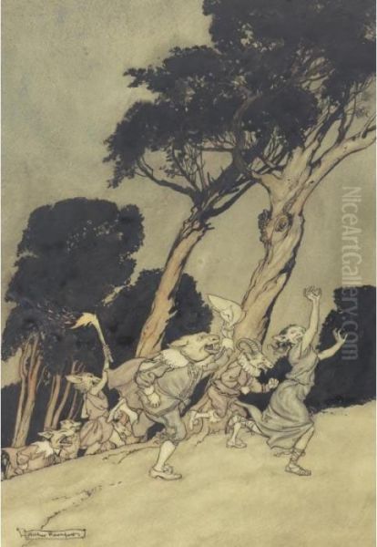 The Wonted Roar Was Up Amidst The Woods Oil Painting by Arthur Rackham