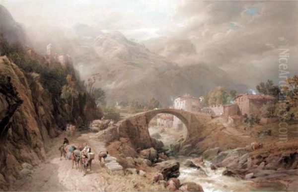 Bridge Of Bardia, Valley Of The Marecchia, Tuscany Oil Painting by Thomas Miles Richardson