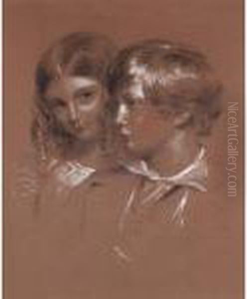 The Two Little Synnotts Oil Painting by George Richmond