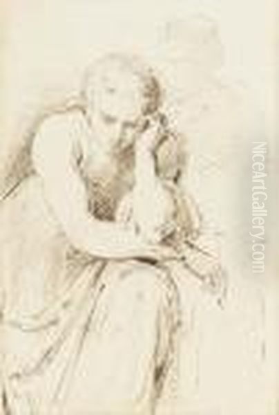 Study Of A Figure In Contemplation Oil Painting by George Richmond