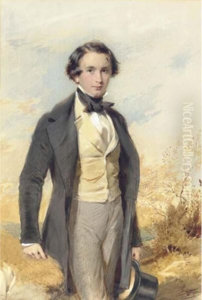 Portrait Of Jack Donne, Three-quarter Length, In A Black Coat Andyellow Waistcoat Oil Painting by George Richmond