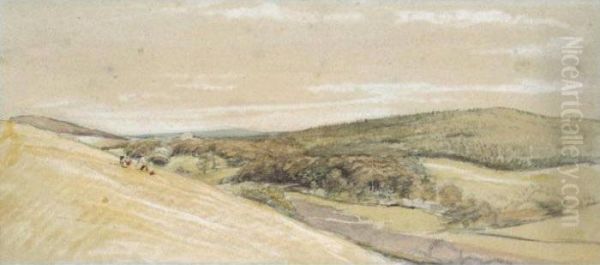 An Extensive View Across A Valley Oil Painting by George Richmond