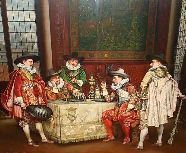 Tactical Chess Oil Painting by Adolphe-Alexandre Lesrel