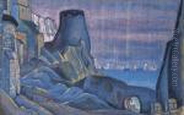 Decor For Tristan & Isolde; Act Iii, 'tristan's Castle' Oil Painting by Nicolaj Konstantinov Roerich