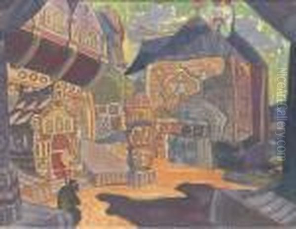 Decor For Price Igor: Prince Galitsky's Courtyard Oil Painting by Nicolaj Konstantinov Roerich