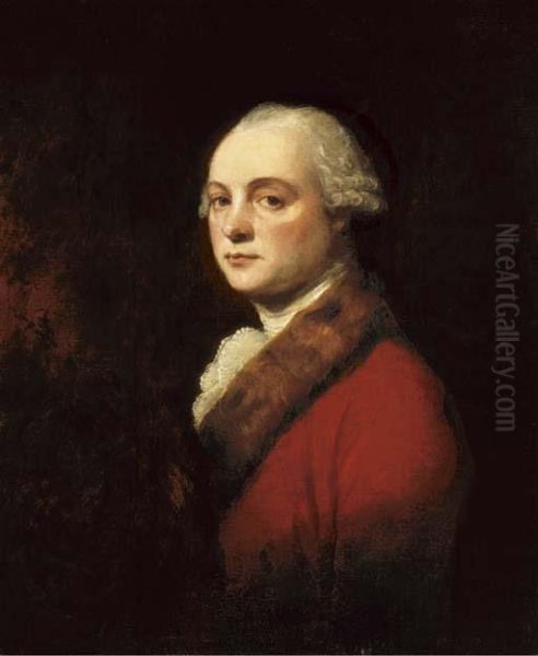 Portrait Of John Kenwich, Jr., Bust-length, In A Red Coat With Furtrim Oil Painting by George Romney