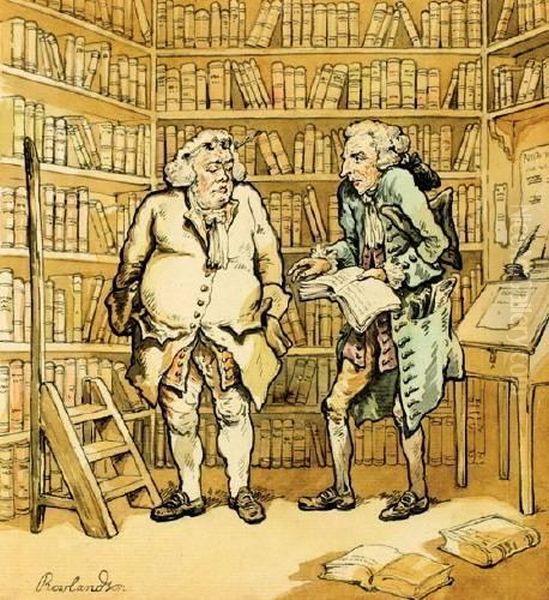 Manner Of. Two Gentlemen In A Library Oil Painting by Thomas Rowlandson