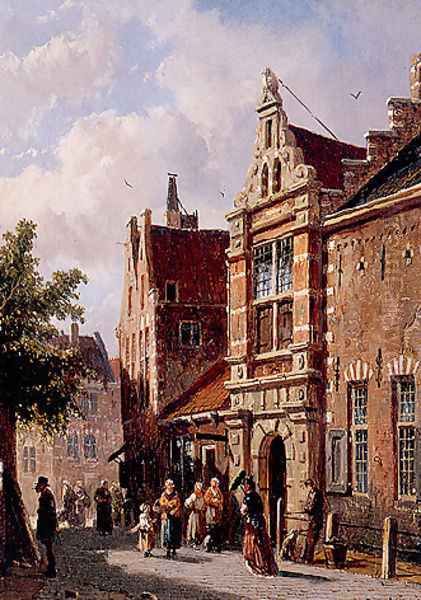 Peasans in the street Oil Painting by Adrianus Eversen