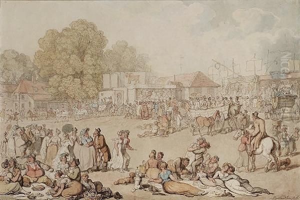 Harlow Bush Fair Oil Painting by Thomas Rowlandson