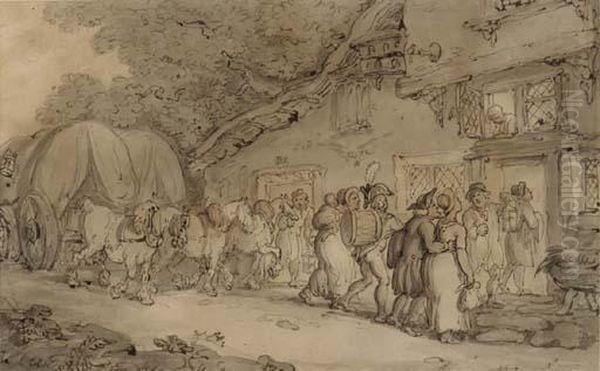 Arriving At The Inn Oil Painting by Thomas Rowlandson