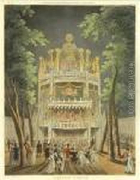 And A. Pugin. Vauxhall Garden; Lottery Drawing, Coopers Hall; Pillory, Charing Cross Oil Painting by Thomas Rowlandson