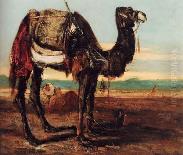 A Bedouin And A Camel Resting In A Desert Landscape Oil Painting by Alexandre Gabriel Decamps