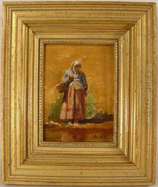 Peasant Woman Looking At Her Reflection Oil Painting by Ivan Shishkin