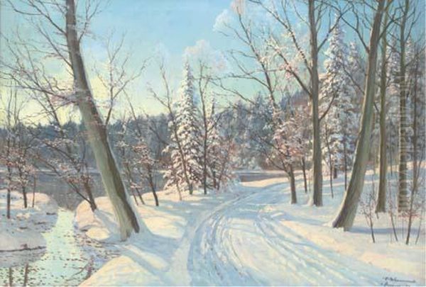 A Snowy Woodland Track Oil Painting by Ivan Shishkin