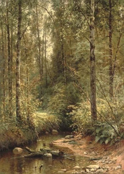 A Forest Stream Oil Painting by Ivan Shishkin