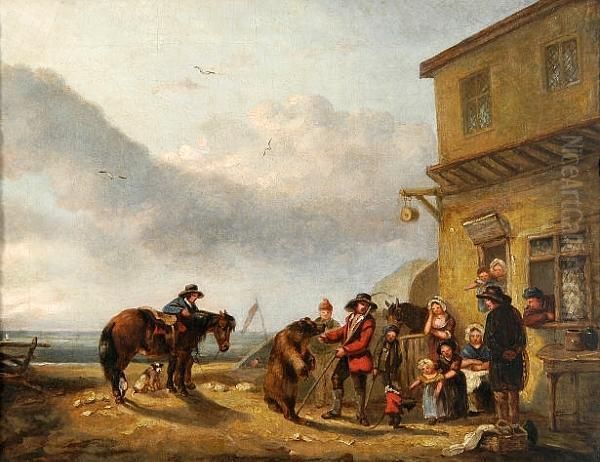 Village Scene With Figures And A Circus Bear Oil Painting by Thomas Smythe