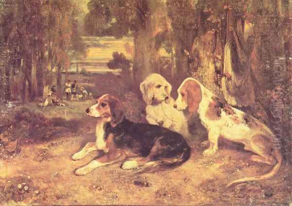 Jagdhunde Oil Painting by Alexandre Gabriel Decamps