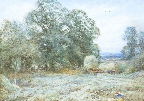 In The Hayfield At Buckinden, Hunts Oil Painting by Henry John Sylvester Stannard