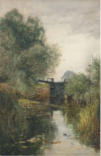 A Peaceful Stretch Of River Below The Lock Oil Painting by Henry John Sylvester Stannard