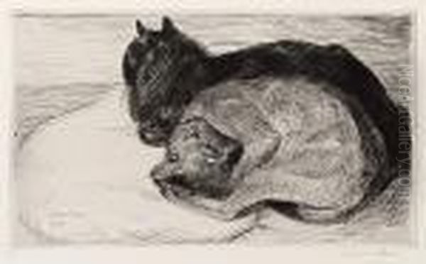 Two Sleeping Cats Oil Painting by Theophile Alexandre Steinlen