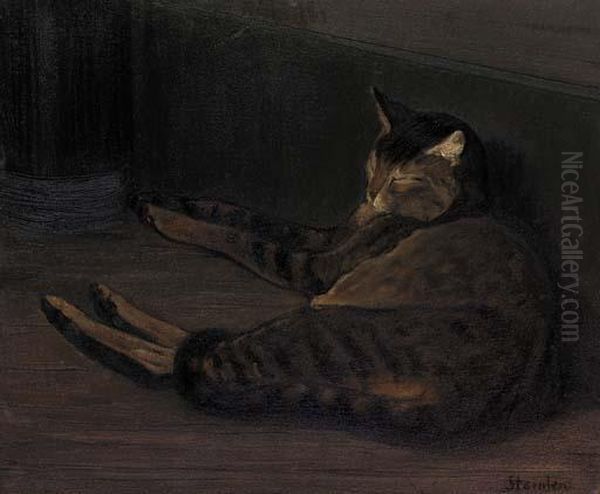 Chat Dormant Oil Painting by Theophile Alexandre Steinlen