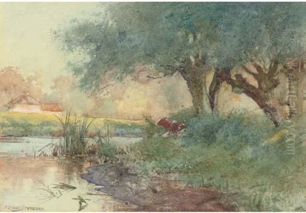 Resting On The Riverbank Oil Painting by Arthur Claude Strachan