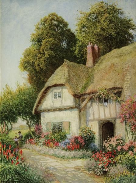 Children At Play Near A Cottage Oil Painting by Arthur Claude Strachan