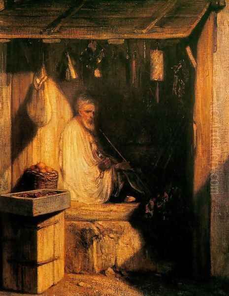 Mercader turco fumando en su tienda Oil Painting by Alexandre Gabriel Decamps