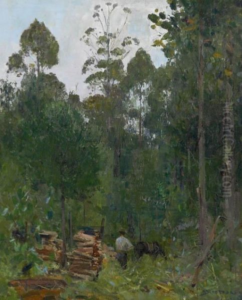 Timber Cutting, Longacres, Olinda Oil Painting by Arthur Ernest Streeton