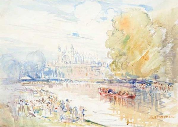 The King's Barge, Eton Oil Painting by Arthur Ernest Streeton