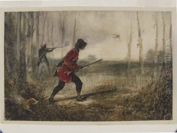 Shooting in a Wood Oil Painting by Alexandre Gabriel Decamps