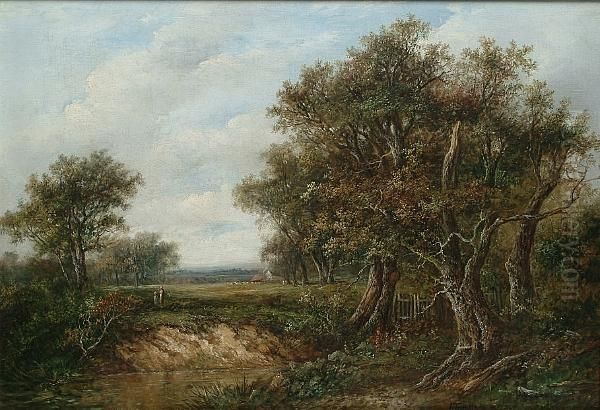 Country Scene With Figures By A River Oil Painting by Joseph Thors