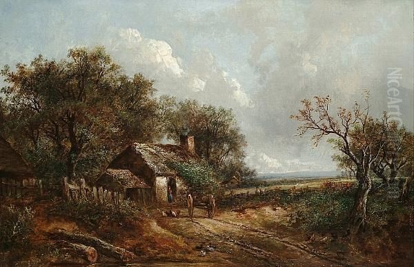 Cottages In A Landscape Oil Painting by Joseph Thors