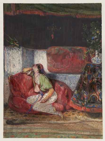 Young Oriental woman in an interior Oil Painting by Alexandre Gabriel Decamps