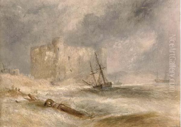 Wreckers Off A Coast With A Castle Beyond Oil Painting by Joseph Mallord William Turner