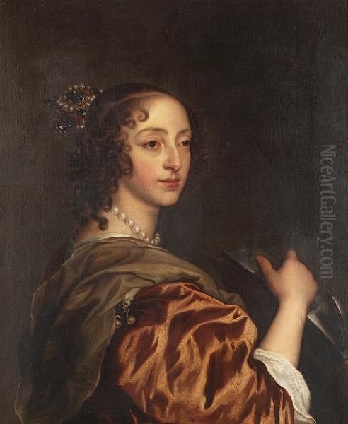 Portrait Of Queen Henrietta Maria, Half-length, As Saint Catherine Oil Painting by Sir Anthony Van Dyck