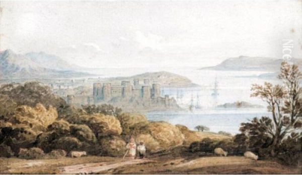 Conway Castle From Beneath Wood And Hill Oil Painting by John Varley