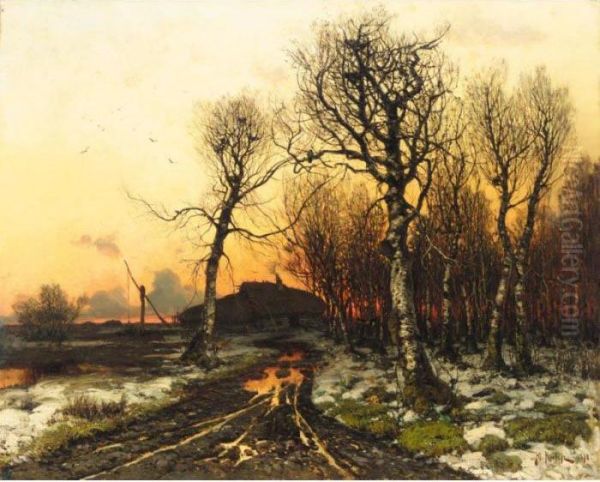 Winter Sunset Oil Painting by Iulii Iul'evich (Julius) Klever