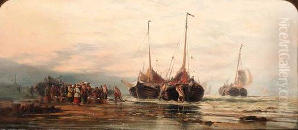 Unloading The Day's Catch Oil Painting by James Webb