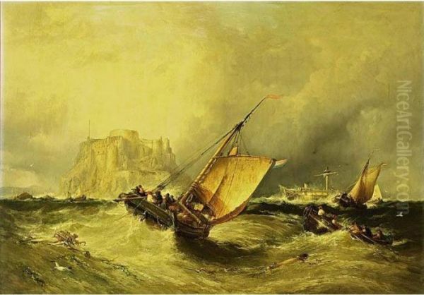 Shipping By Mount Orgueil, New Jersey Oil Painting by James Webb