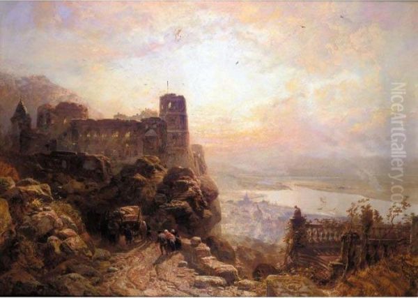 A Castle Overlooking The Rhine Oil Painting by James Webb