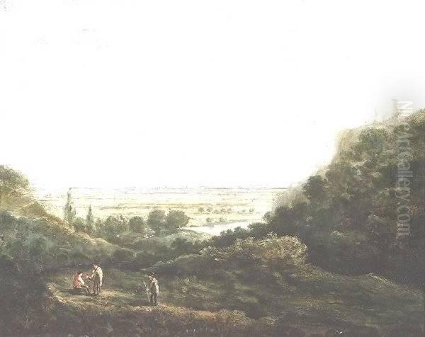 Landscape With Figures And Distant Castle Oil Painting by Richard Wilson