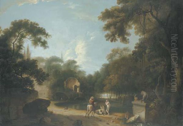 Figures In A Landscape With Ruins Oil Painting by Richard Wilson