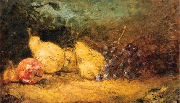 Grapes, Pears, Cherries And An Apple On A Table Oil Painting by Felix Ziem