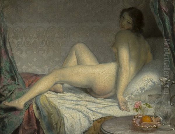 A Female Nude Oil Painting by Josef Manes