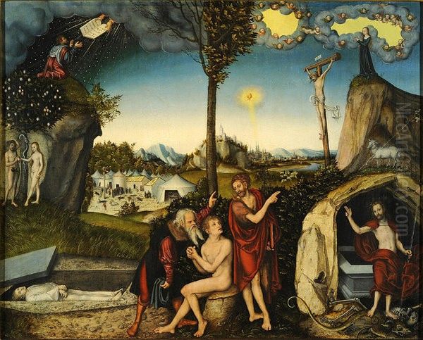 Law And Gospel Oil Painting by Lucas The Elder Cranach