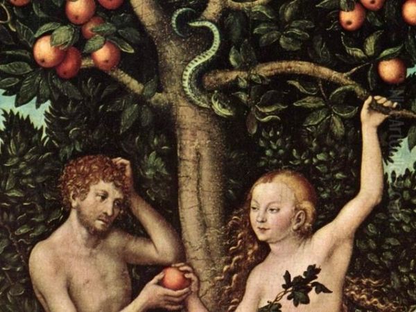 Adam And Eva Oil Painting by Lucas The Elder Cranach