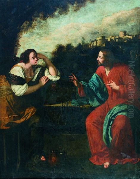 Christ and the Woman at Samaria Oil Painting by Artemisis Gentileschi