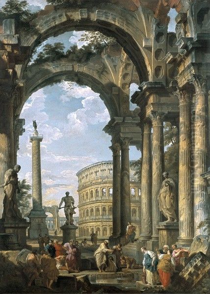 Roman Capriccio Oil Painting by Giovanni Paolo Panini